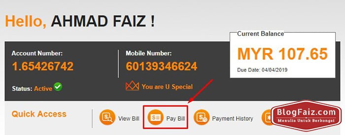 cara bayar bil umobile online