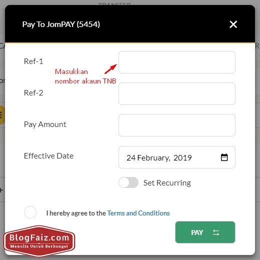 masukkan nombor akaun TNB untuk buat bayaran online