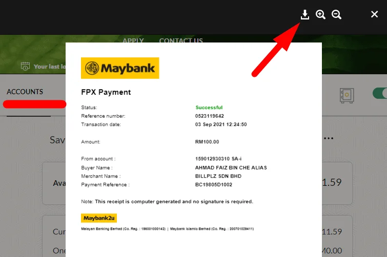 resit maybank,cara print resit maybank2u,cara dapatkan semula resit maybank2u