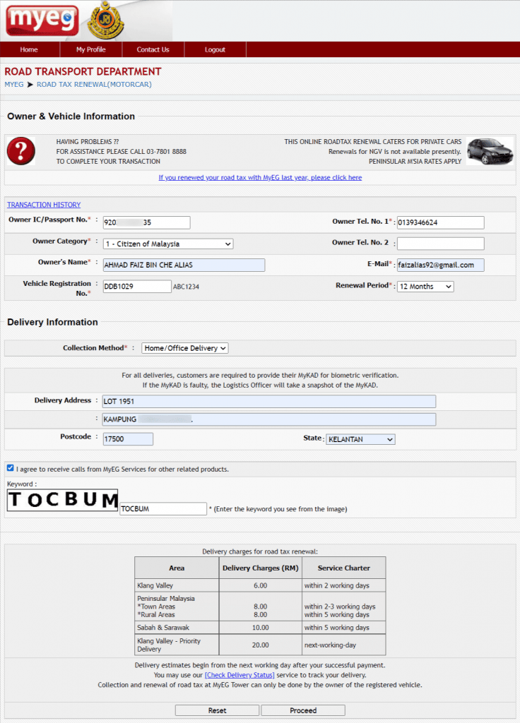 cara renew roadtax online