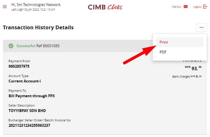cara dapatkan resit cimb clicks