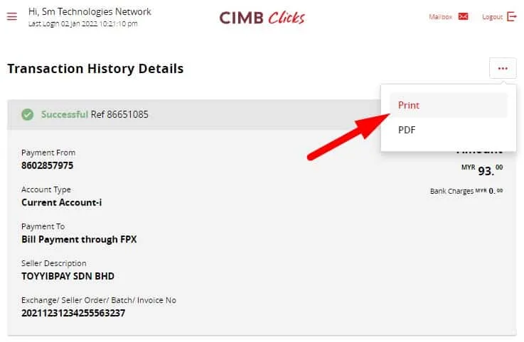 cara dapatkan resit cimb clicks