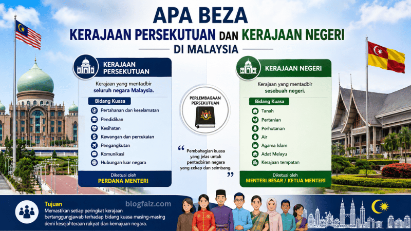 Apa Beza Kerajaan Persekutuan dan Kerajaan Negeri di Malaysia?