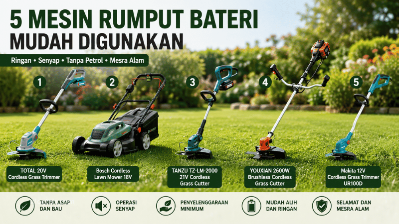5 Mesin Rumput Bateri Mudah Digunakan